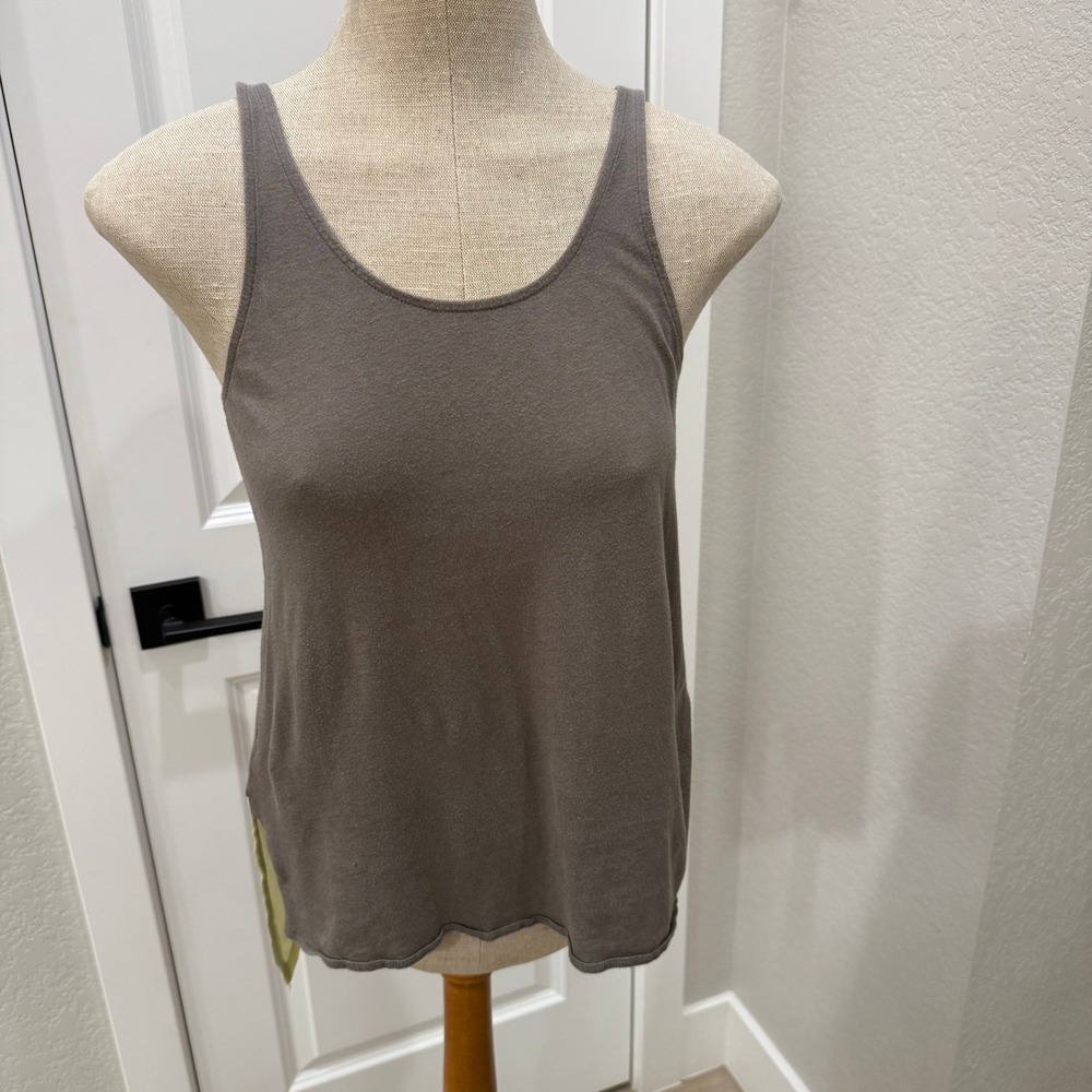 Express Dreamweight Cotton Tank Top‎ XS Gray Green Sheer Bottom Sleeveless